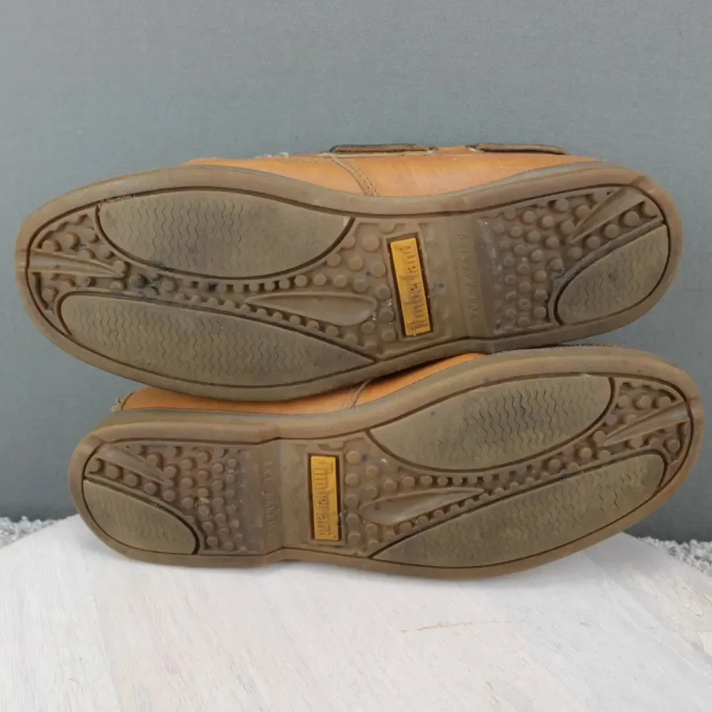 Timberland Tan Leather Boat Shoes Mens 8 Moc Toe Deck Casual - Picture 7 of 9